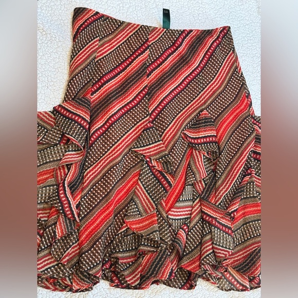 Lauren Ralph Lauren Women's Patterned Ruffled Georgette Skirt sz Small red brown - Picture 9 of 12